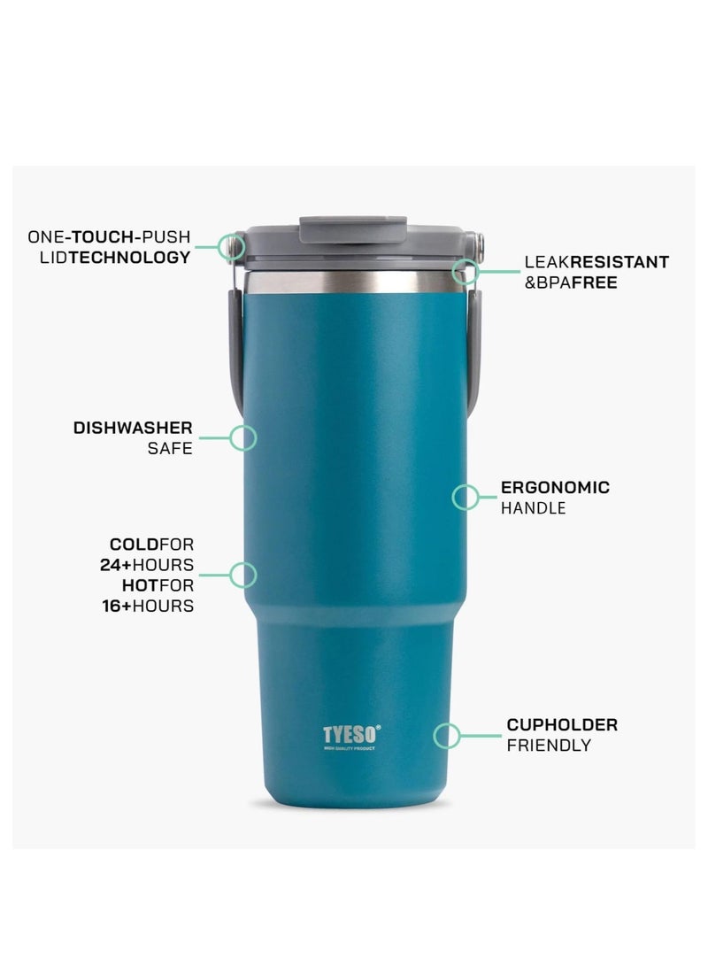 TYESO 1200ml Vacuum Insulated Tumbler 40oz Stainless Steel Travel Mug with Handle & Lid – Double Wall Thermal Water Bottle for Hot & Cold Drinks, Leakproof Large Capacity Cup – Blue - Image 3